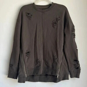 Joes Jean Collection Dk Olive Green Color Distressed Sweatshirt, Sz S Oversized